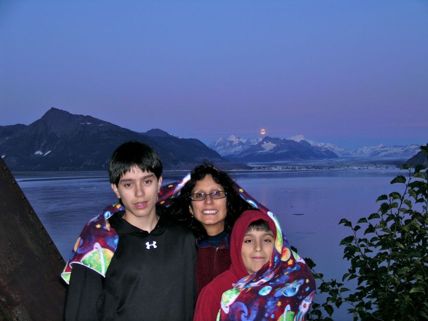 Moon Rise over Miles Glacier with family.