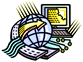 Globe with computer technology
              icons.